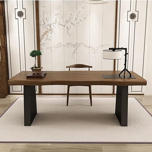 Miniatura 4 de Escritorio para computadora de madera maciza para oficina en casa, mesa larga multifuncional simple y moderna, patas de metal fuertes | Mesa de pino