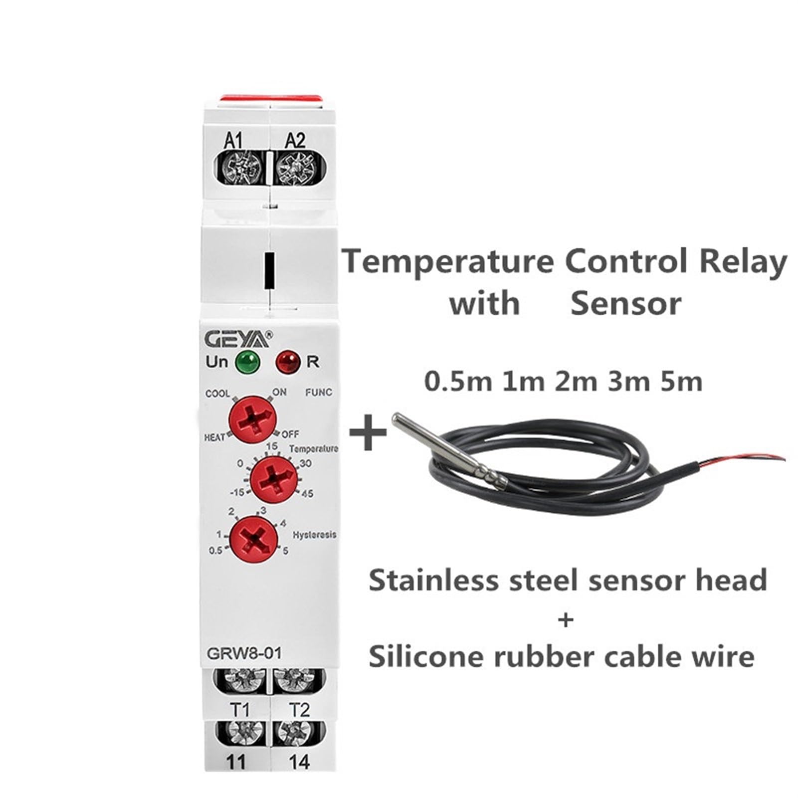 Sensore NTC Sonda di rilevamento temperatura Sensore impermeabile for relè di temperatura GRW8 Solo sensore 0,5 m 1 m 2 m 3 m 5 m (Size : 1m sensor)