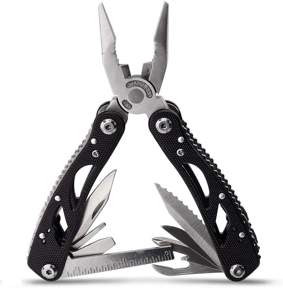 Multitools Folding Plier, Multipurpose Outdoor Survival Portable 13 In 1 Non Slip Pocket Multi Tool Set For Men With Pincers/Screwdriver Black