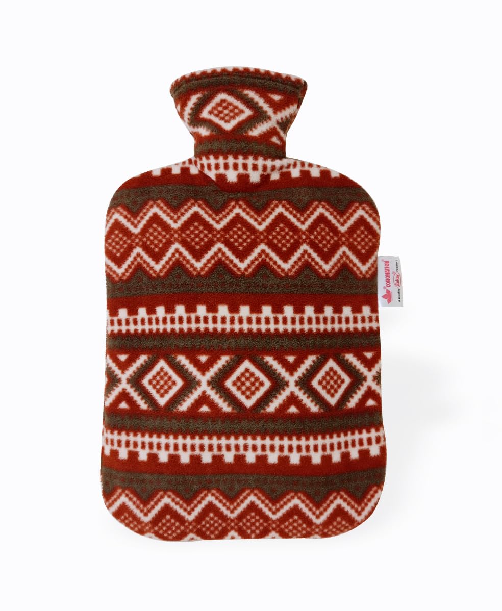 Coronation Hot Water Bag with Extra Premium Printed Fleece Cover (Large)| Maroon White Grey | 2 Liters Capacity | Premium Feel Bag | Great for Cramps, Pain Relief & Cozy Nights | Feet and Bed Warmer-image-39