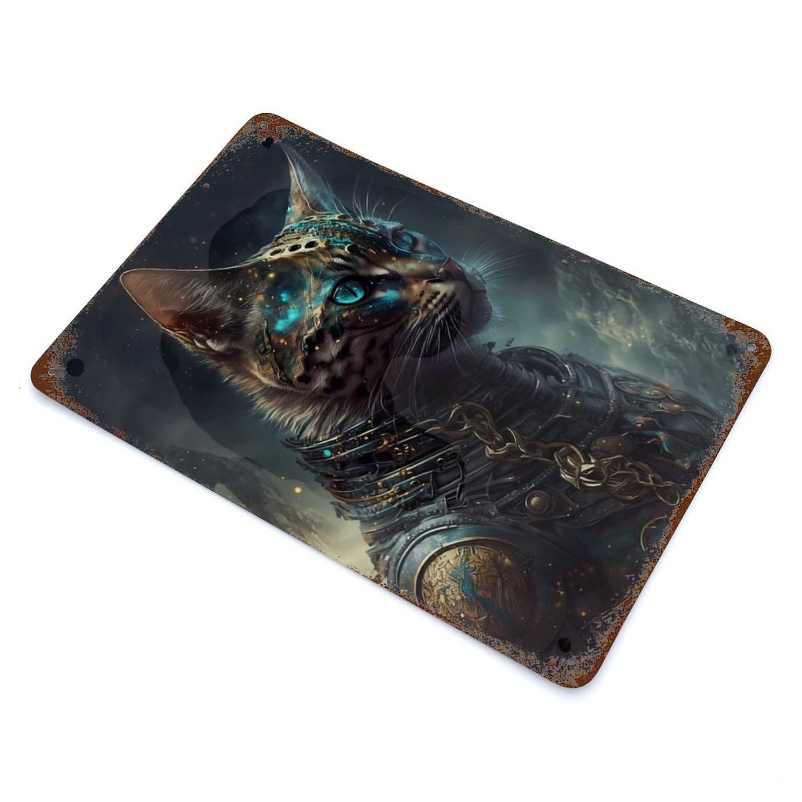Bengal Cat Mythology Rusty Metal Tin Sign 11.8"x7.9", Ideal for Farmhouse, Kitchen And Entryway Decor