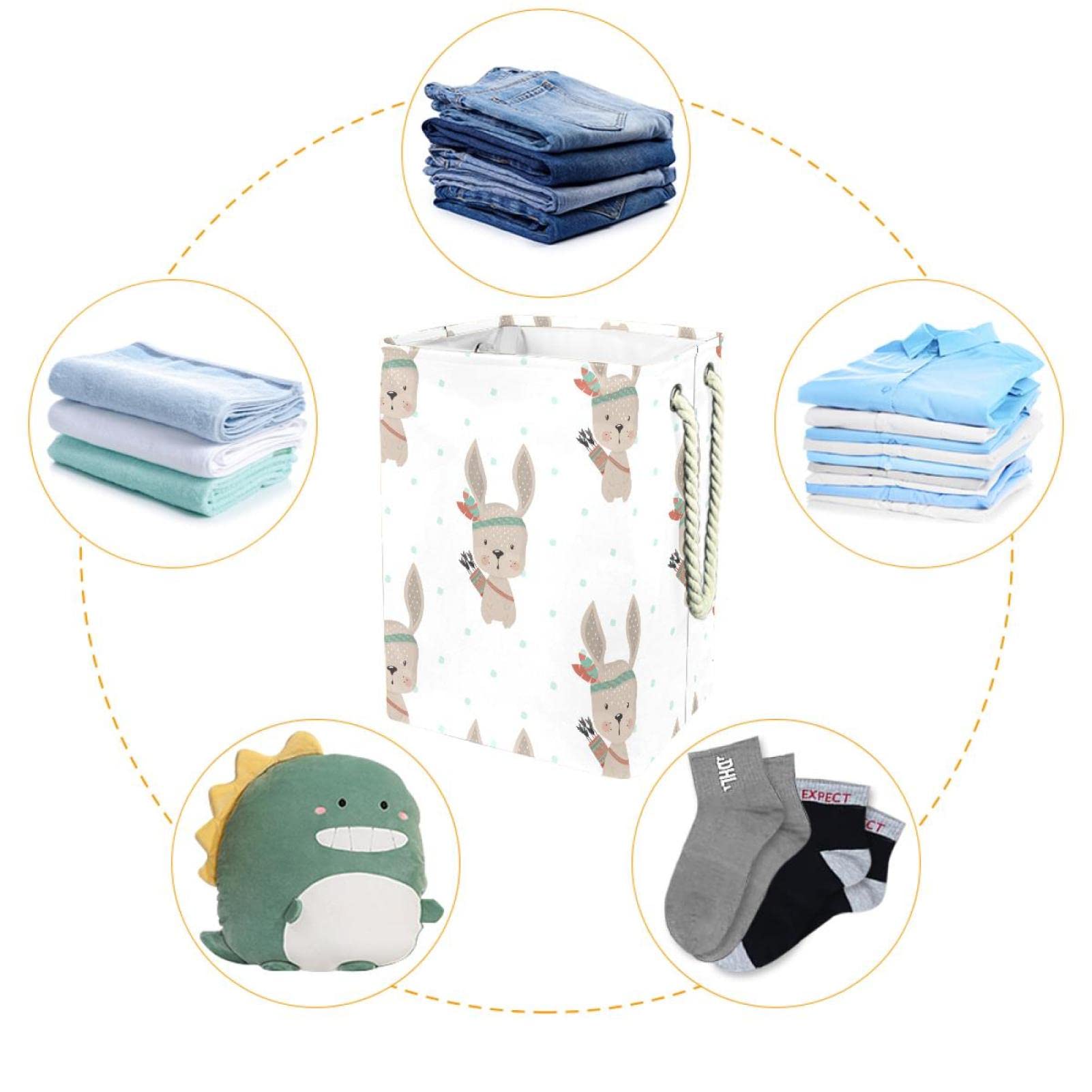 Cesta impermeable para la ropa sucia, cesta para la ropa sucia con asa, conejo indio de Pascua