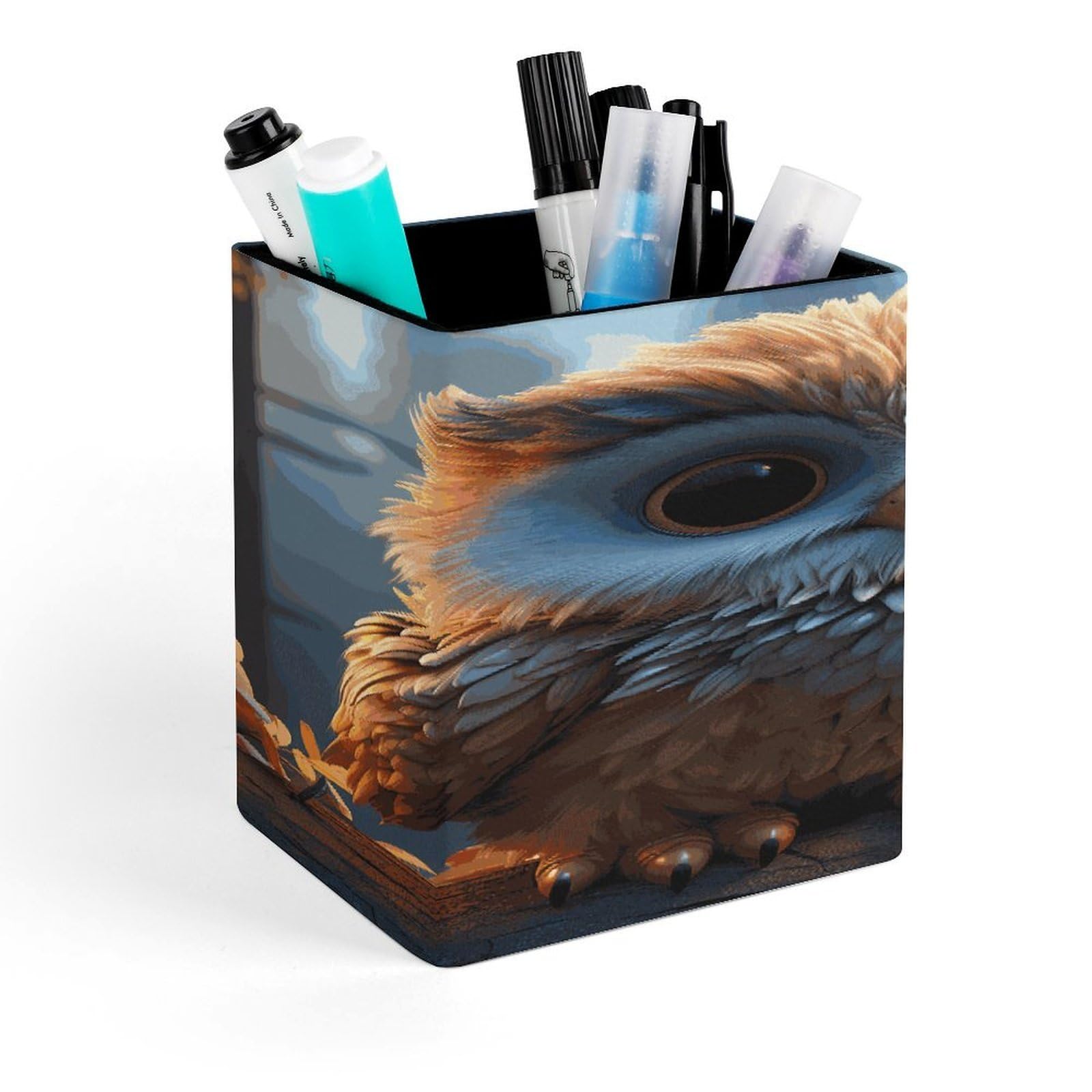 FekiLoot Cute Owl Pen Holder Personalized Desktop Pencil Holders Case Office Accessories Container Box for Square Pen Cup Desktop Organizer Makeup Brush Holder Caddy Storage