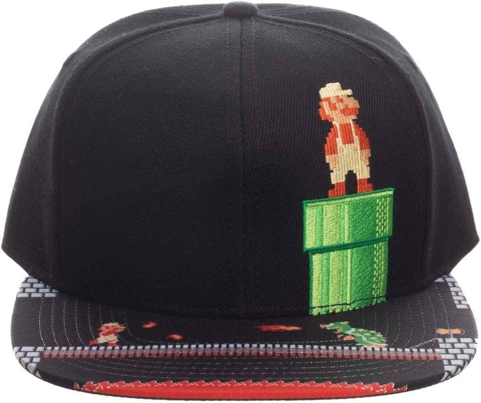 Bioworld Super Mario Video Game 8-Bit Black Snapback Hat for Mens Bioworld Super Mario Video Game 8-Bit Black Snapback Hat for Mens
