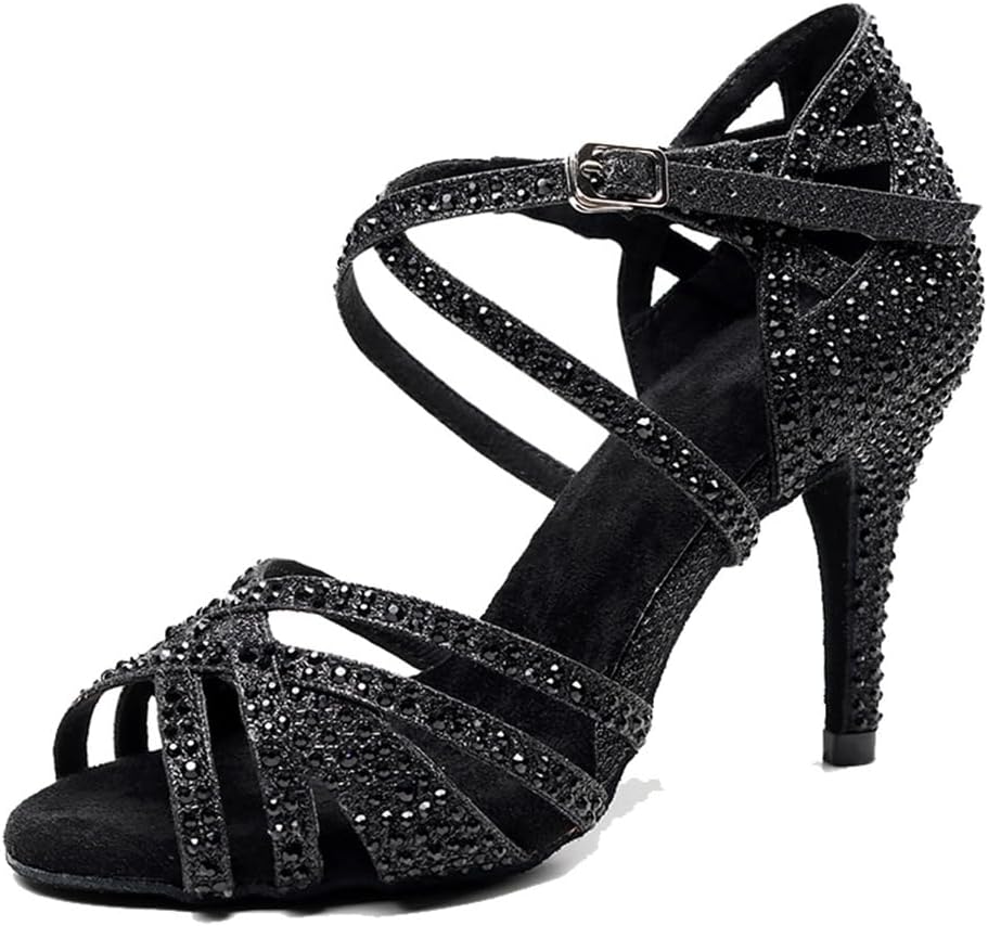 Women's Peep Toe Cross Strap Rhinestones Social Tango Ballroom Latin Modern Dance Shoes Wedding Party Sandals
