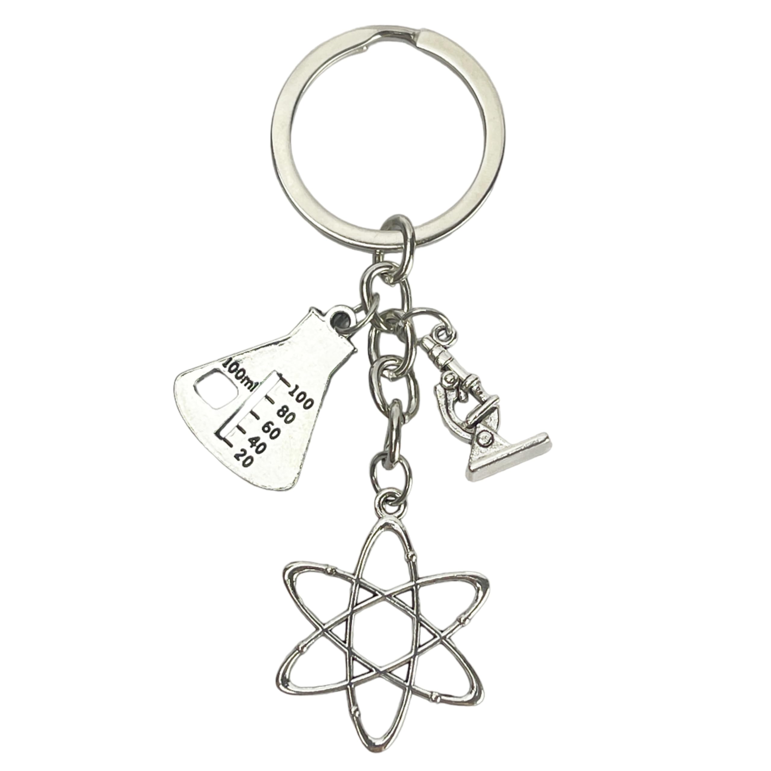 Mundo LlaveroChemistry Keychain - Chemist Keychains with Atom, Microscope and Lab Test Tube - Science Keychain for Physics and Chemistry Lovers - Original Chemist Gift - Keychain, grey, XL