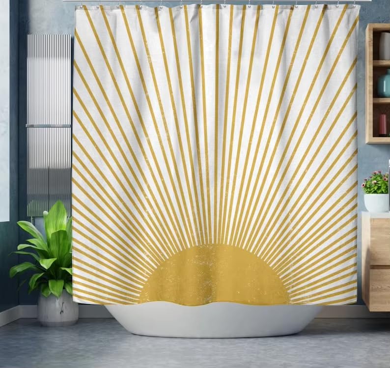 Rideau de douche bohème soleil au design rétro MCM haut de gamme
