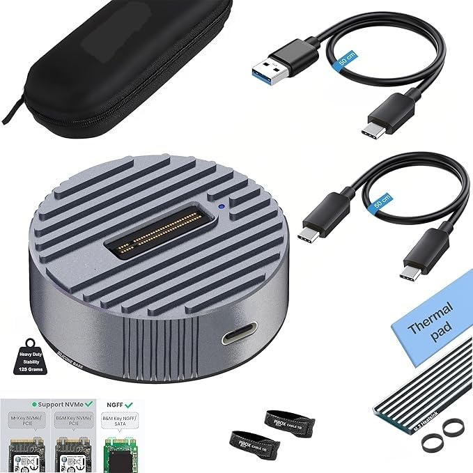 m.2 nvme ngff ssd docking station - dual protocol nvme sata dock usb 3.0 10gbps, heavy aluminum m.2 ssd dock with heat dissipation, tool-free m key b&m key 2230/2242/2260/2280 rtl9210b