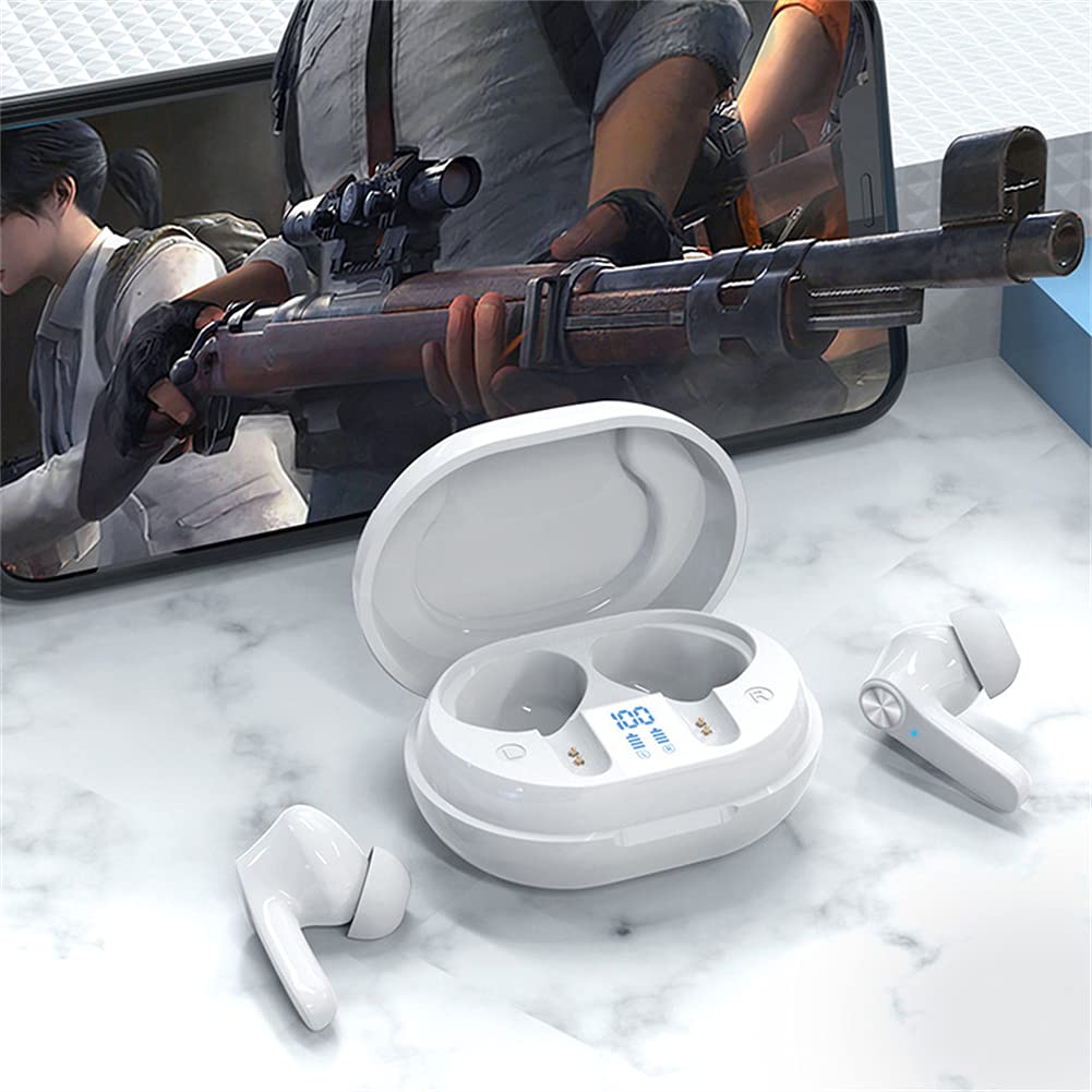 Cuffie Wireless Auricolari Bluetooth, Microfono Integrato, IPX5 Impermeabile, Suono Stereo HiFi, con Custodia in Carica, per Lavoro, Home Office,Bianca