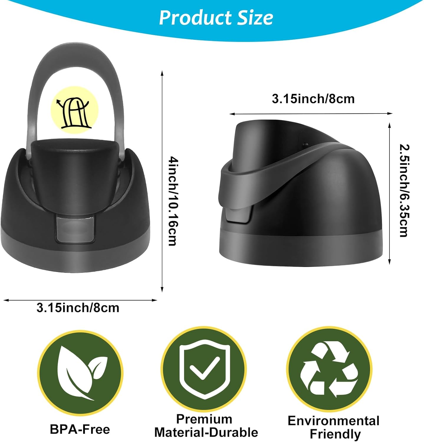 2 Pack Replacement Lid for Owala Freesip Water Bottle, Compatible with Owala Lid and Cap 16oz 24oz 32oz 40oz, Owala Cup with Straw Brush, Owala Accessories Leak-Proof,BPA-Free(Black) - Image 3