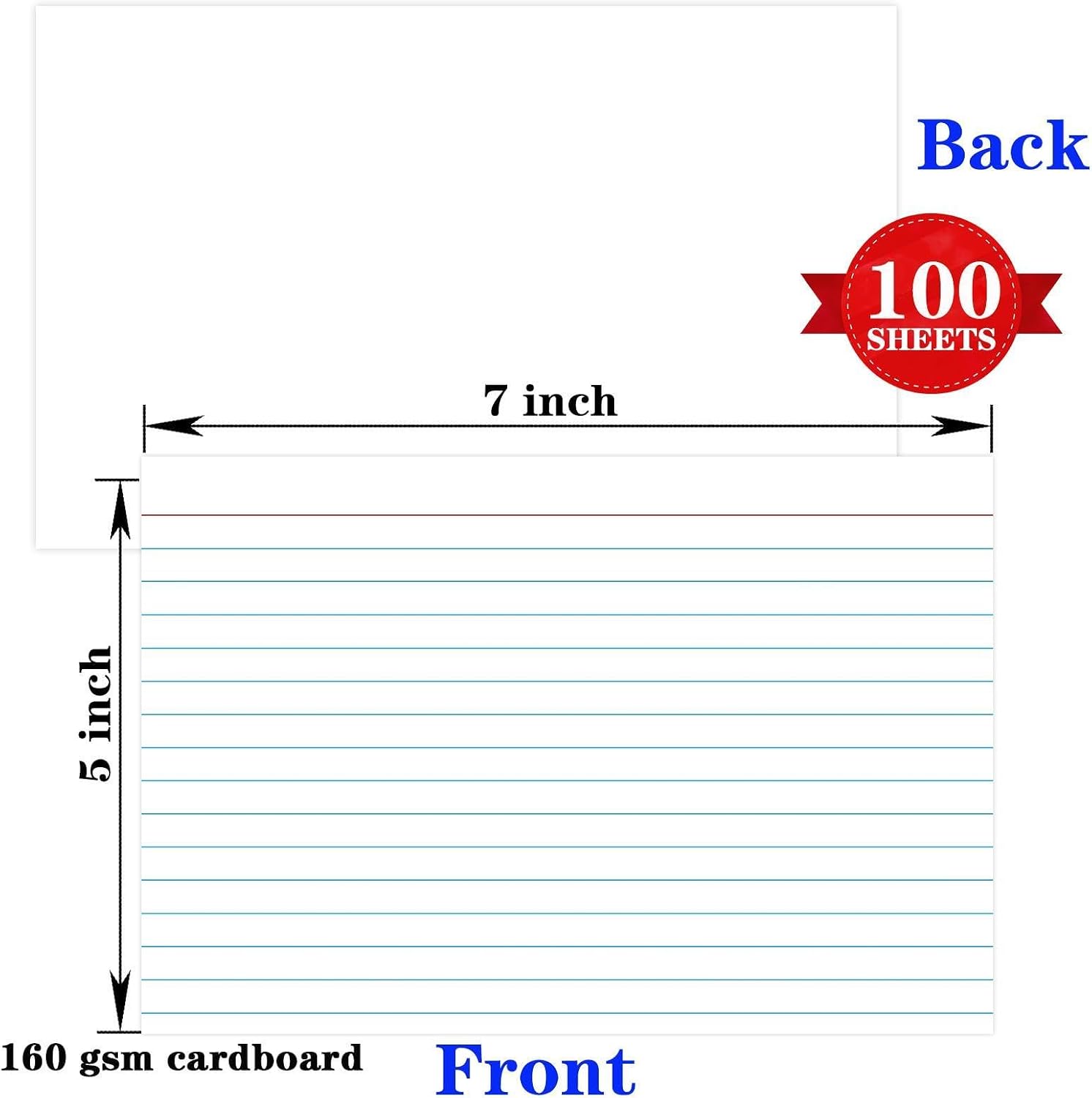 100 Pcs Index Cards 5x7 Ruled - Pinovk Flash Cards for Studying, White Index Cards, File Note Cards, Study Cards, Flash Cards, Study Cards, Lined Index Flashcards for Office and School Supplies image 2