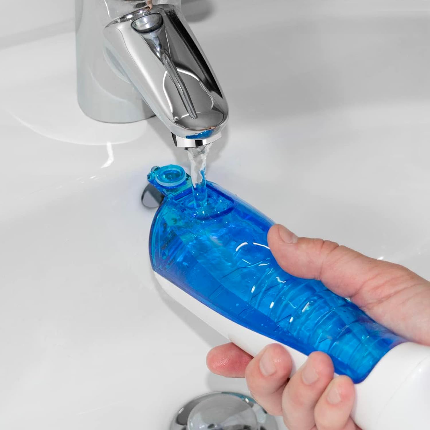 Idropulsore a Batterie per la Pulizia di Denti e Gengive - Idropulsore senza Fili con Serbatoio dell'Acqua nel Manico e 3 Potenze di Pressione, 100-240V