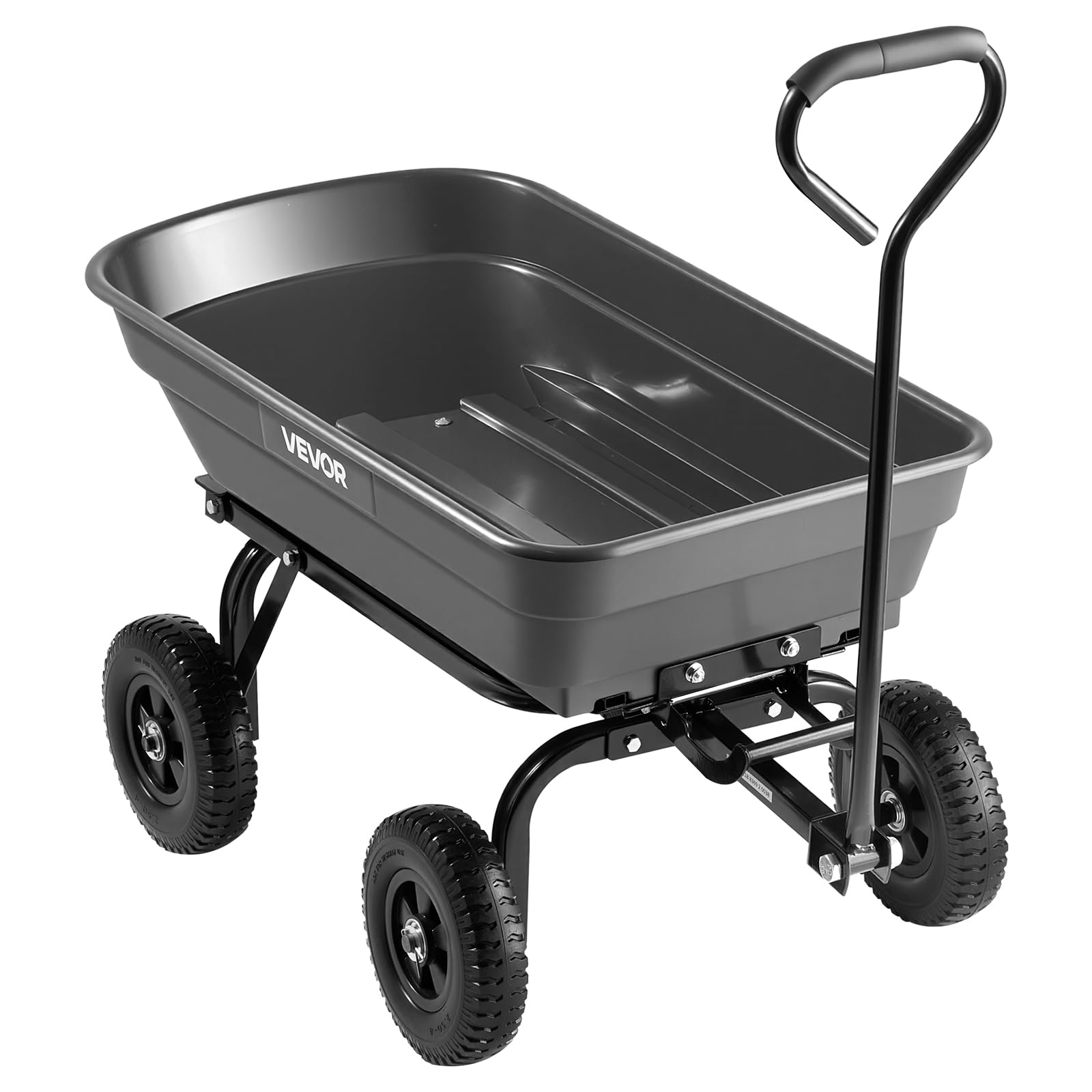 VEVOR Chariot de Jardin Basculant Max. 181 kg Chariot à Benne Basculante en PP pour Transport de Bois Plantes Terre, Basculement à 90°, 4 Roues Increvables Pivotantes à 180°, Roulement Rotatif à 270°