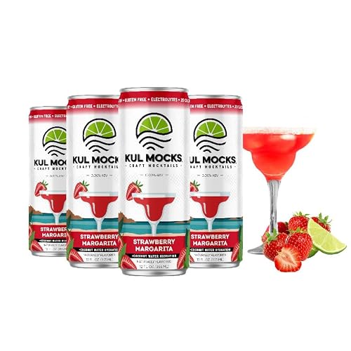 KUL MOCKS Non Alcoholic Mocktails – Canned Mocktails - Low Calorie Non Alcoholic Drinks - Zero Proof Cocktails - NEW & Improved Flavor with Coconut Water – Celebrate Dry January (Strawberry Margarita)