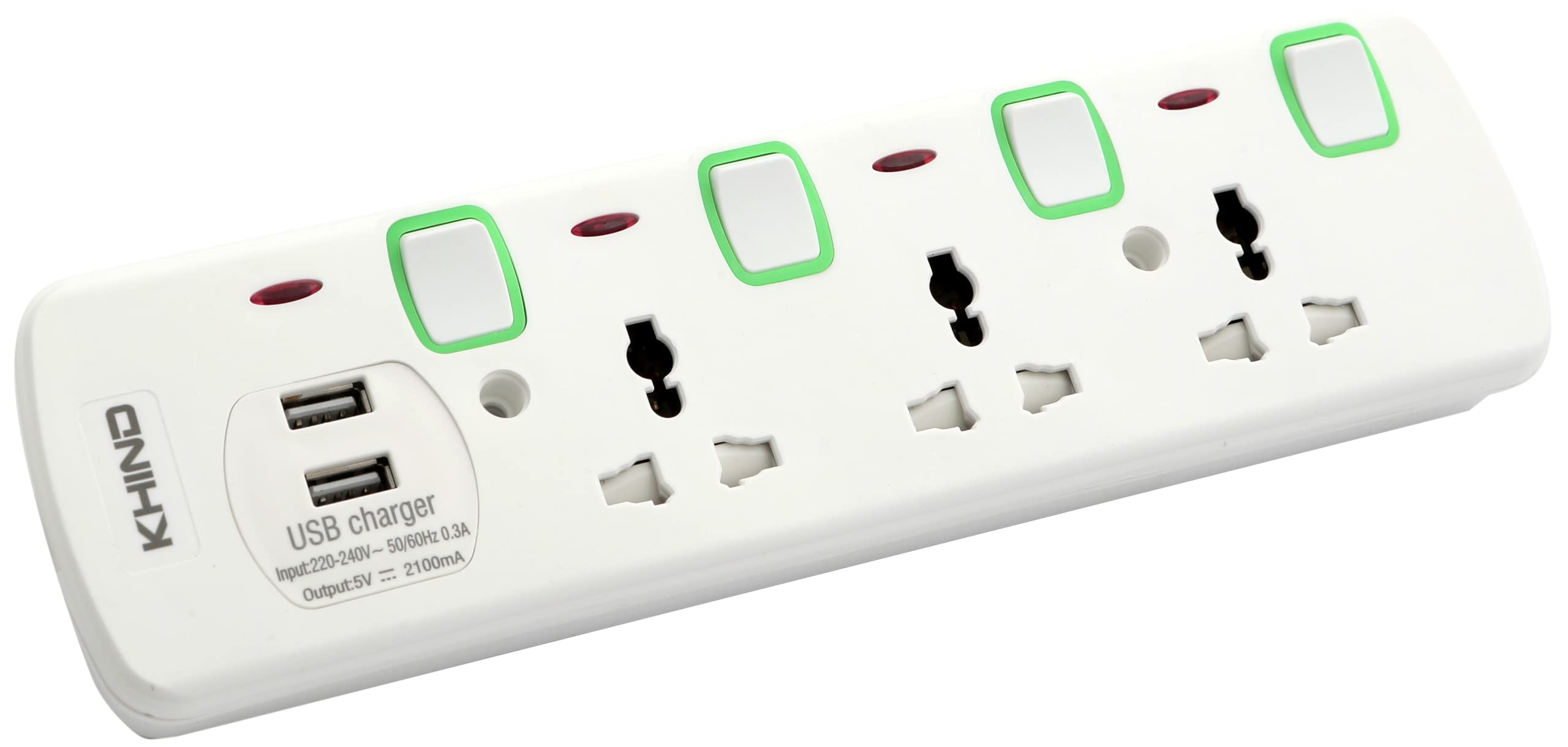 KHINDPower Extension Universal 3 Socket Plug Adapter with 2 USB Charging Sockets, Extension Cord 3 Meter