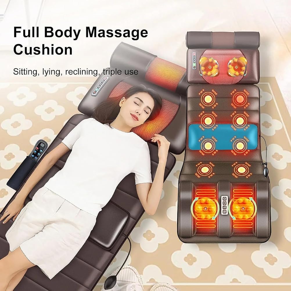 Estera de Masaje de Cuerpo Completo, Colchón de Masaje Térmico con 10 Motores de vibración y 20 Cabezales De Masaje Shiatsu para Cuello, Espalda, Cintura, Piern