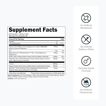 Transparent Labs Hydrate Sugar Free Electrolytes Powder - Hydration Powder Electrolytes Naturally Flavored & Sweetened w Stevia w Coconut Water, Taurine, Potassium - 40 Servings, Arctic Freeze