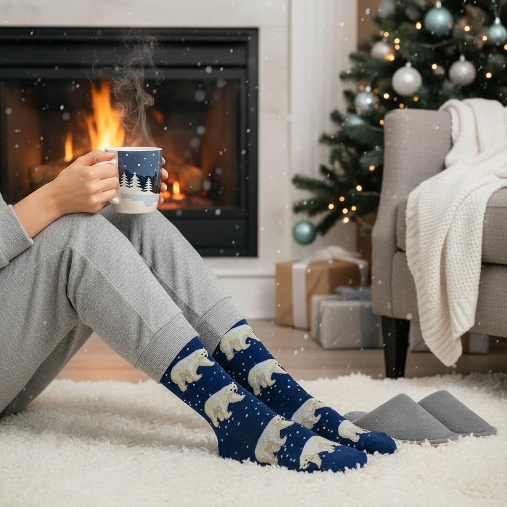 Polar Bear Dress Socks Funny Novelty Crazy Fun Design Men Size 8-12 Cotton Casual Crew Colorful Funky Fancy Socks Gift for Men