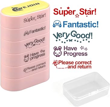 Teacher Stamps Set, Cute Pre-Inked Teachers Motivation Stamp for Grading, Super Star & Correct Return 5 Kits Encourage Stamps, Office Stationery Stampers Supplies for Students Homework.