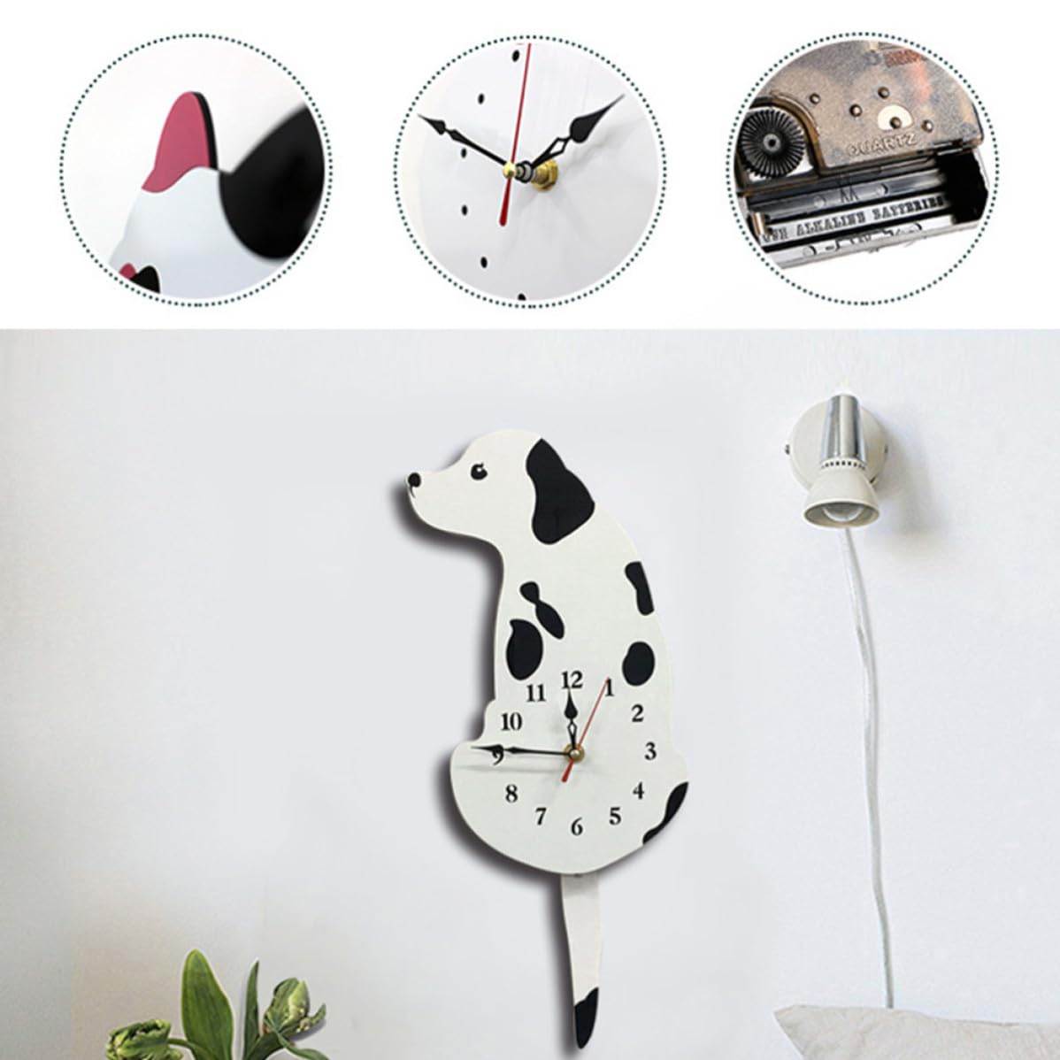 Operitacx Reloj Blanco Diseño Creativo de Acrílico de Pared Alta Precisión y Ecológico de Perro de Dibujos Animados u Adecuado para Habitación u Oficina para Habitación Oficina