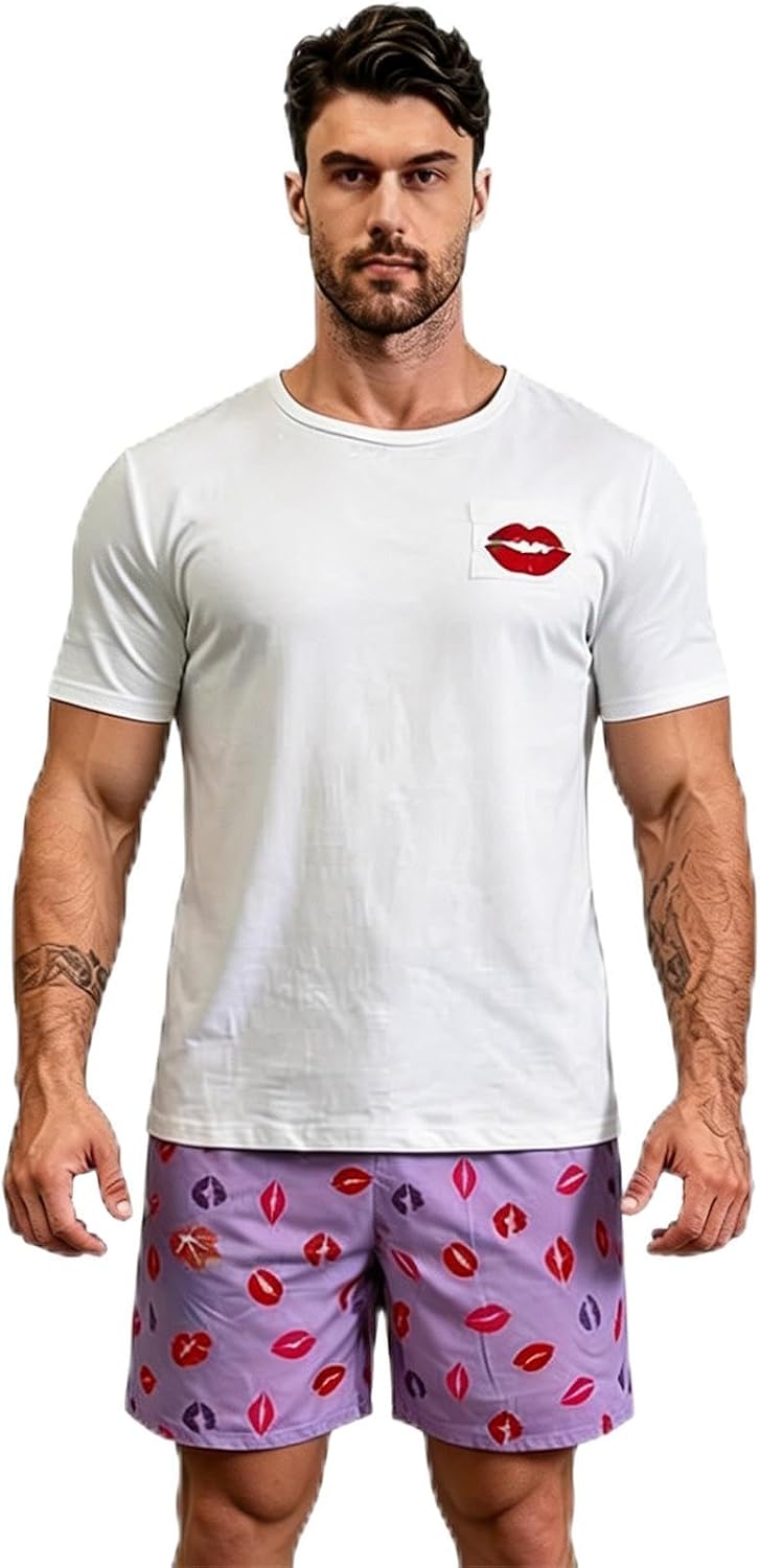 Men's Summer Pajama Set - Short Sleeve Top & Shorts Lounge Wear
