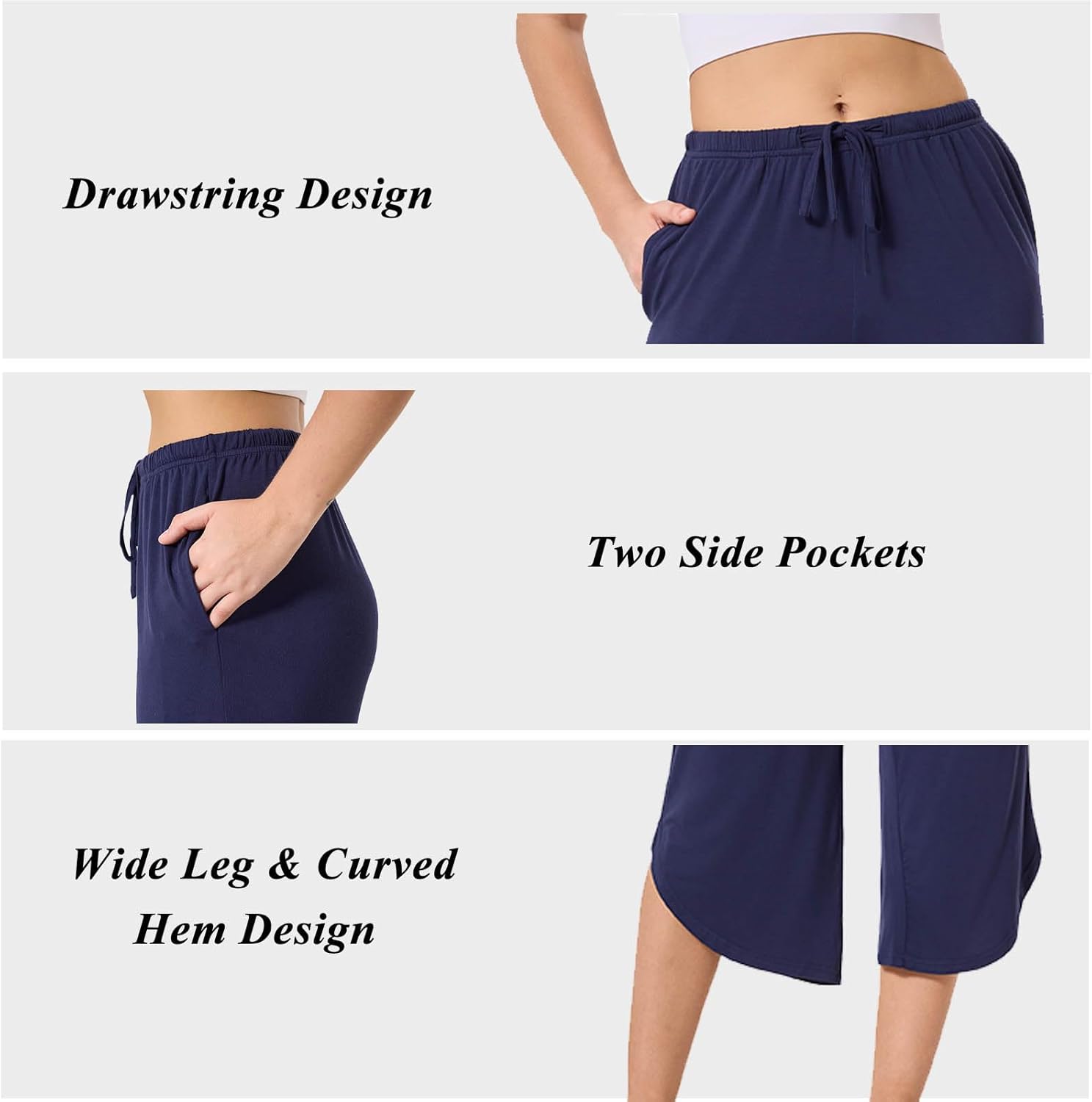 Women's Petite Capri Pajama Pants Bamboo Viscose Wide Leg Capris with Pockets Petite Comfy Capri Lounge Pant for Women - Image 5