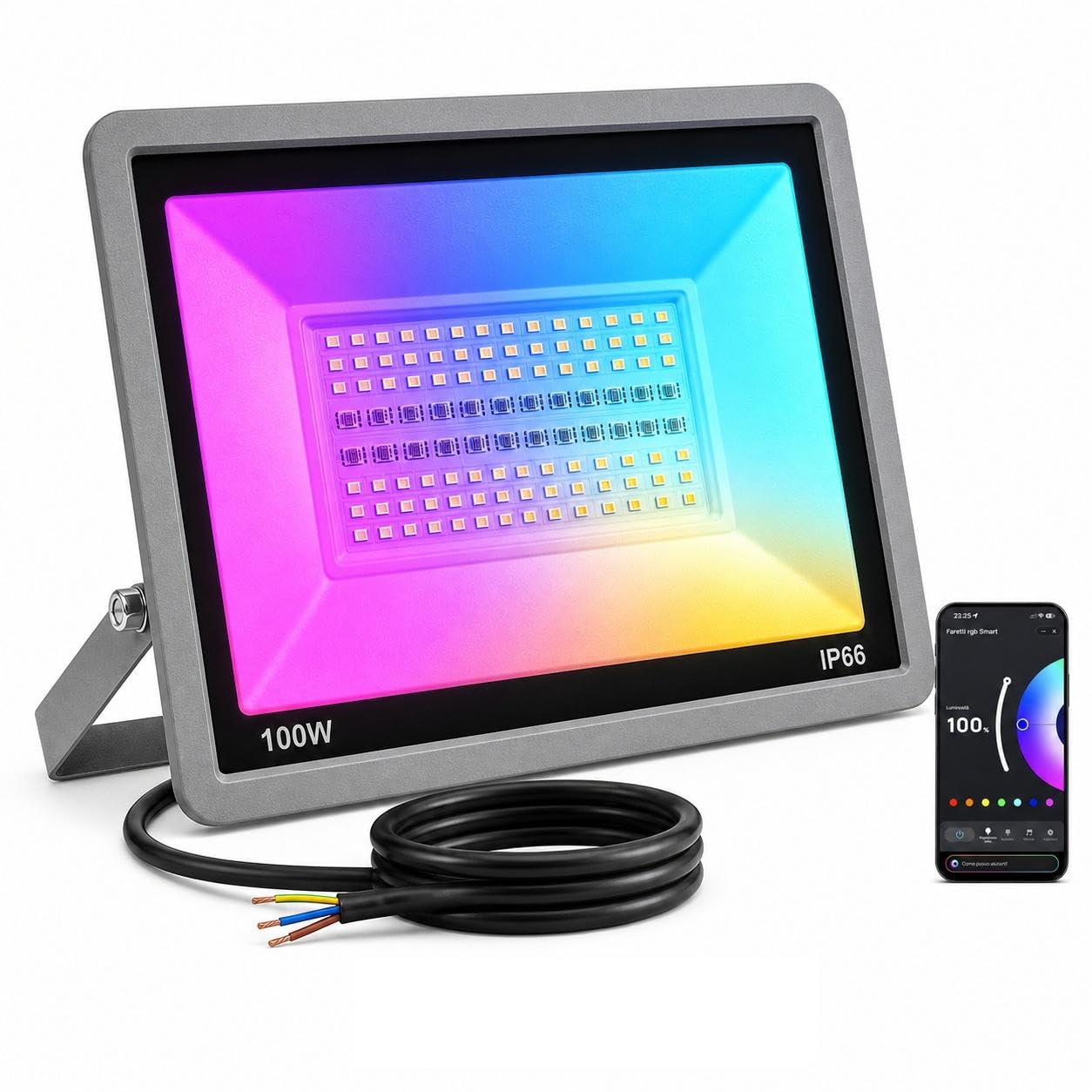 Faro led RGB 100 W Smart Wifi compatibile con Alexa e Google 10.000LM ideale per giardini, feste, Natale e Halloween