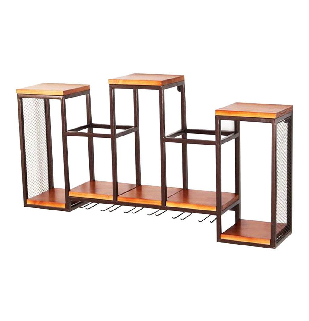 Étagère murale porte-bouteilles métal et bois vintage support bouteille de vin et verres suspendus