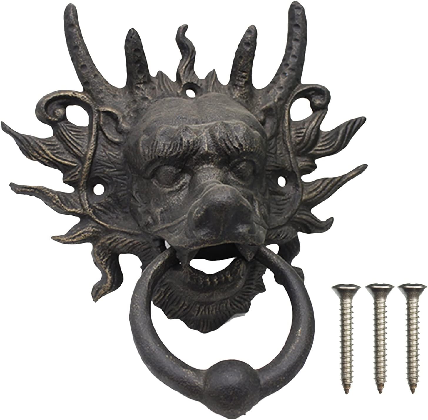 Small Door Knocker Vintage, Barn Gate Farmhouse Wall Knock Dragon Handle with Fittings, Metal Cast Iron Knobs Hardware, Outdoor Main Door Decor