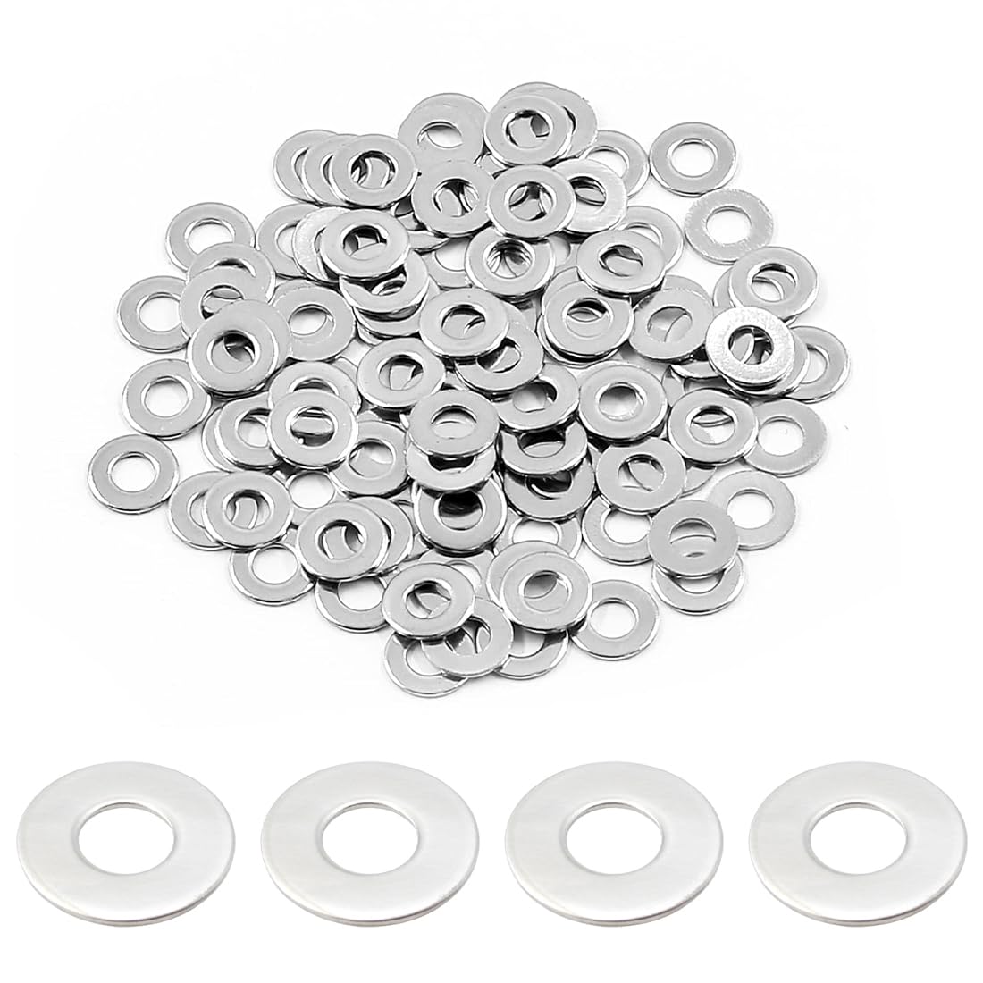 OIGWBPH M4 Washers Stainless Steel Rustproof Flat Lock Washers Body Washers for Screws Nuts Thread Pack of 50
