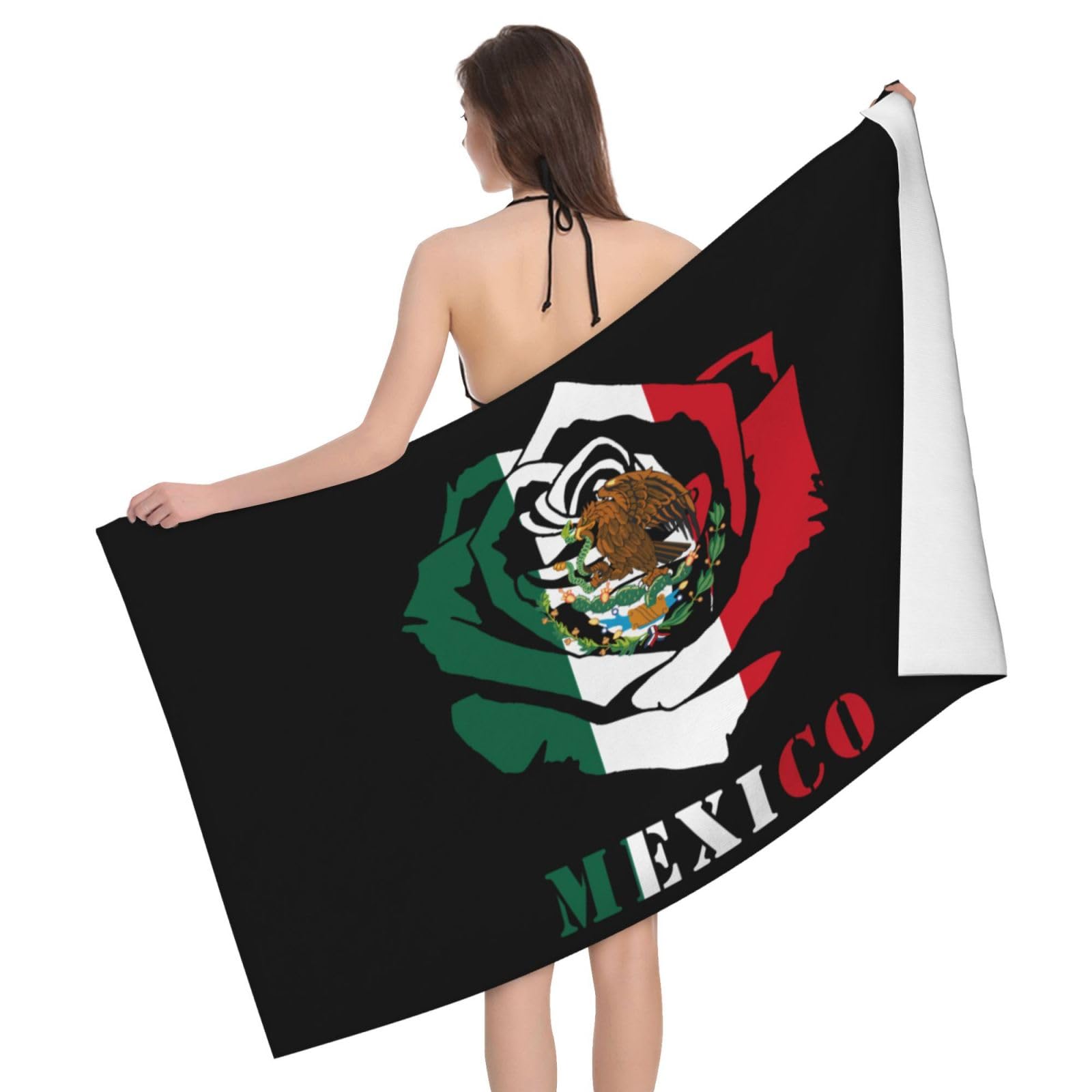 HLBSDM Microfiber Mexico Flag Roses Beach Towel Quick Dry Soft Sand Free Beach Towels for Pool Swim Beach Lightweight Thin Towels