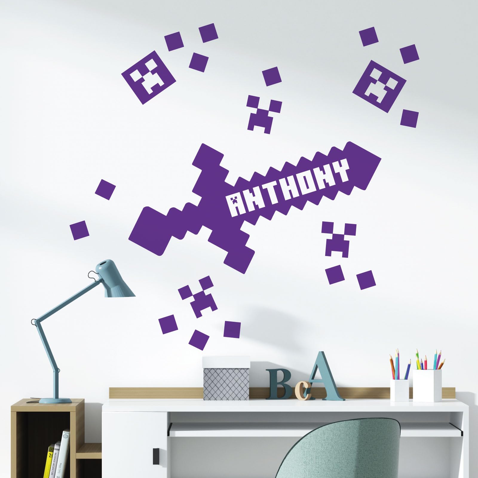 Gaming Mine Inspired Personalised Name - Gamers Bedroom Wall Sticker [XLarge] [Purple]