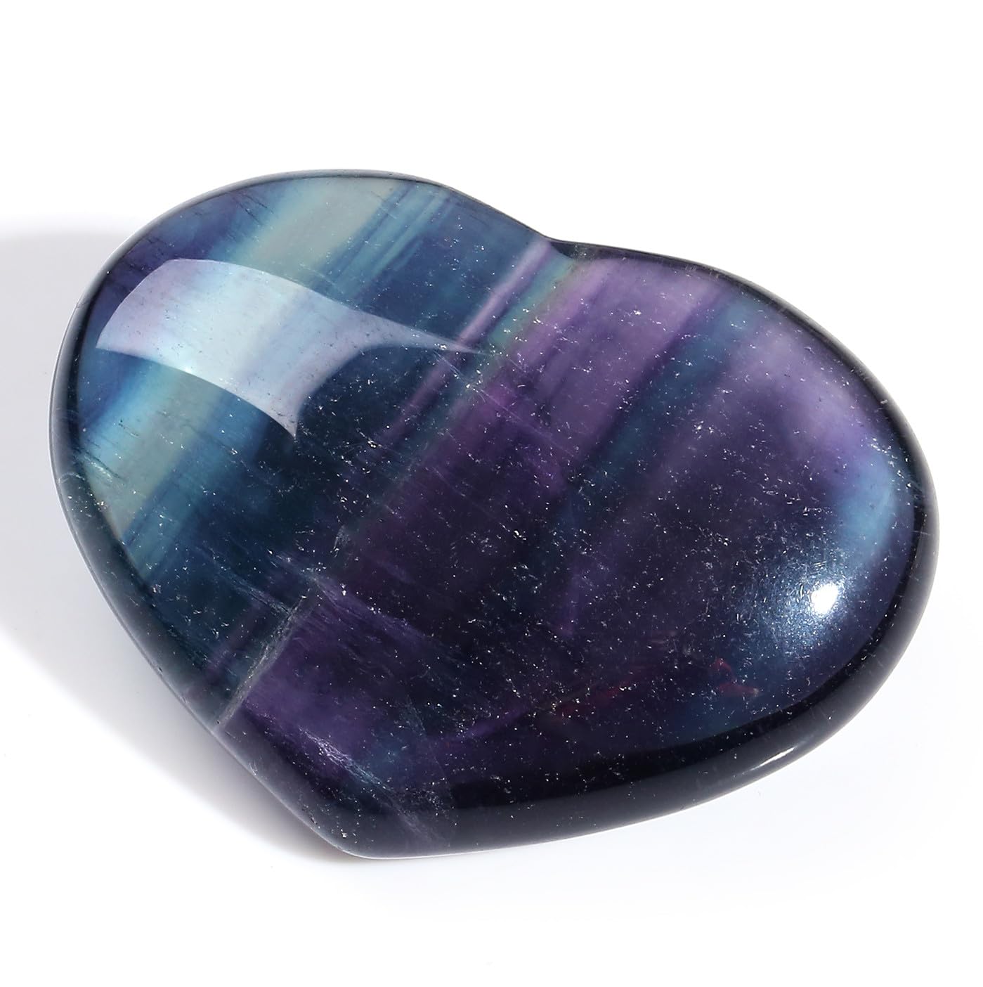 MAIBAOTA 45 mm Fluorite Crystals Large Heart Stone Healing Crystals Gifts for Women Natural Reiki Gemstone Polished Heart Shaped Rocks Meditation