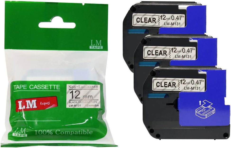 3-Pack Brother P-Touch Compatible Tape - 1/2" Black On White M Series Label Tape