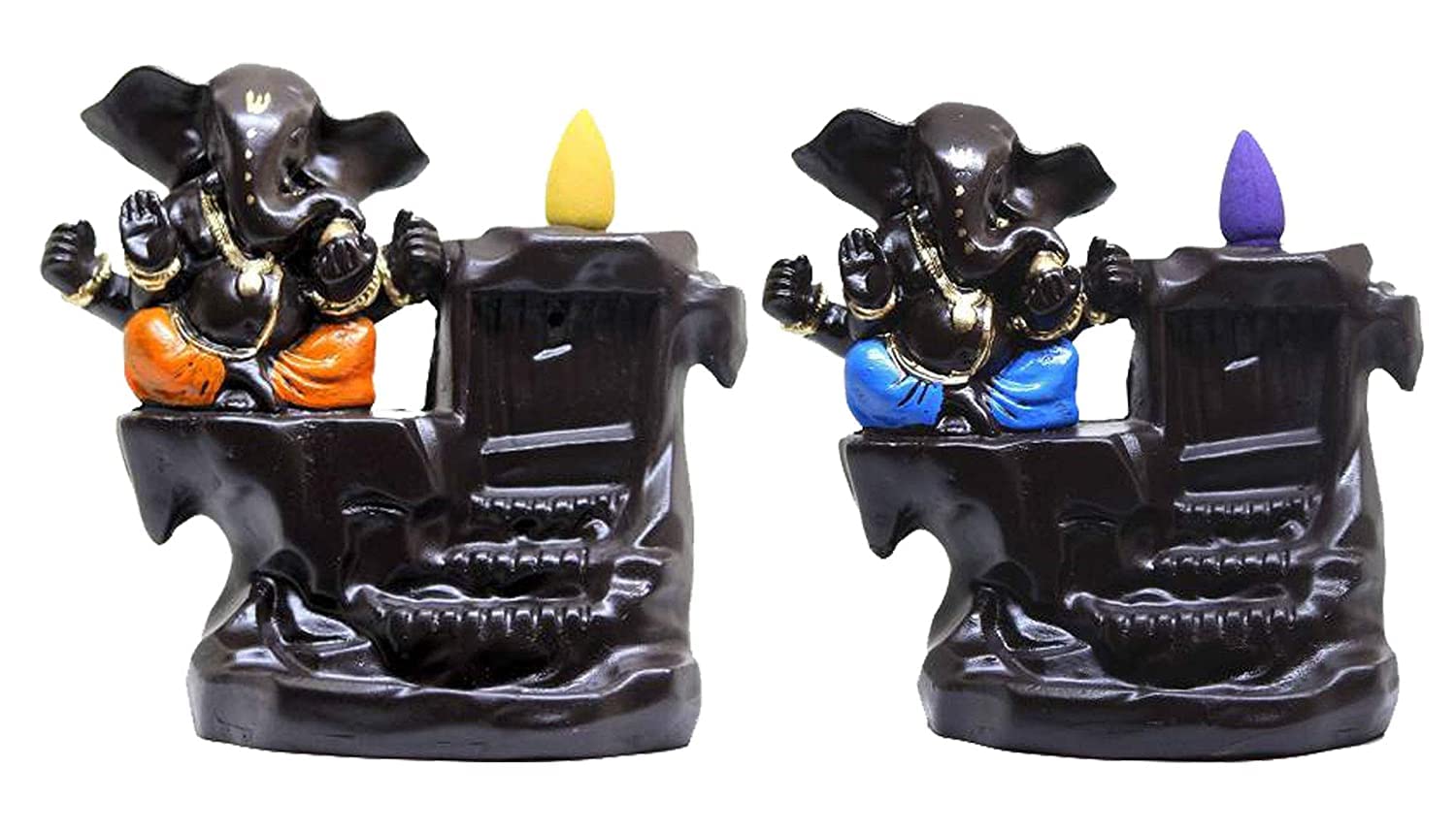 Meerwal fashion Point Backflow Incense Burner - Set of 2 Ganesh Idol Showpiece | Ganesh Incense Holder | Ganesh Idol Incense Cone Burner | Ganesh Waterfall Incense