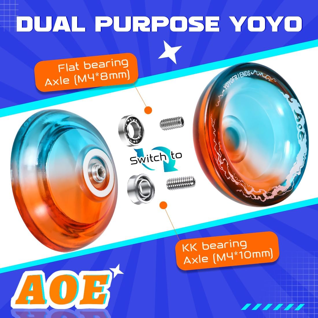 AOE Professional Yoyo for Kids 8-12 or Above, Responsive Yo yo with Deep Finger Holes, Dual Function Trick Yo-yo for Adults, with Unresponsive Bearing, 10 Strings, Case