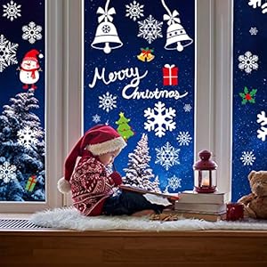 AmzKoi Window Stickers Christmas Self-Adhesive 6 Sheets Christmas Window Stickers Winter Decoration Christmas Window Decorations Reusable 160 pcs