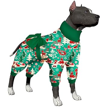 LovinPet Dog Christmas Pajamas Long Sleeve Shirts for Dogs, Funny Dog Costume Christmas Holiday, Comfy Stretchy Fabric, Christmas Critters Aqua Prints Large Dog Pajamas Pitbull Clothes Christmas Party