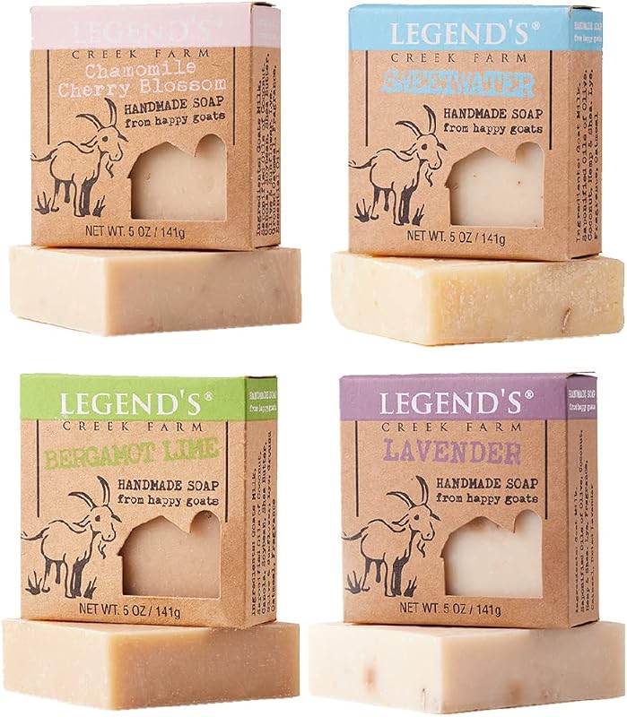 Sabonete de Leite de Cabra Legend's Creek Farm, 142 g, Pacote com 4: Lime Cherry Sweetwater Lavender