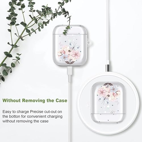 Miniatura 2 de JAHOLAN Funda transparente con diseño de mariposa, suave, a prueba de golpes, con llavero para mujeres y niñas, compatible con AirPods de 1 y 2