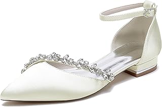 Minishion Wedding Dress Shoes for Bride Flats Womens Girls Ankle Strap Evening Party Shoes MS292