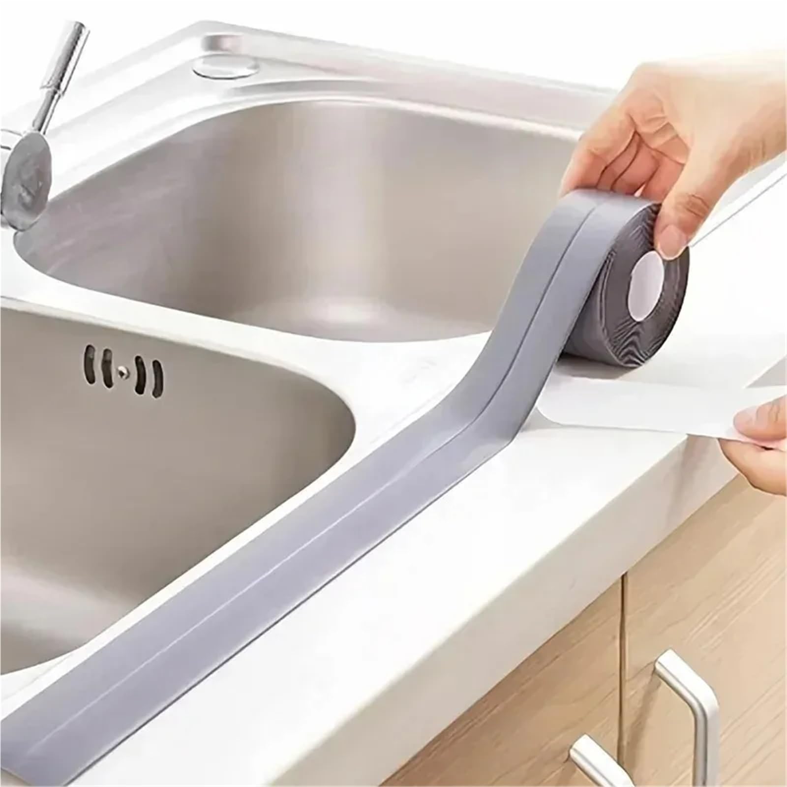 Nastro sigillante, 2 Rotoli da 3, m in PVC for lavandino del Bagno, Adesivo Parete Autoadesivo(Gray,3.8CMx3.2M)