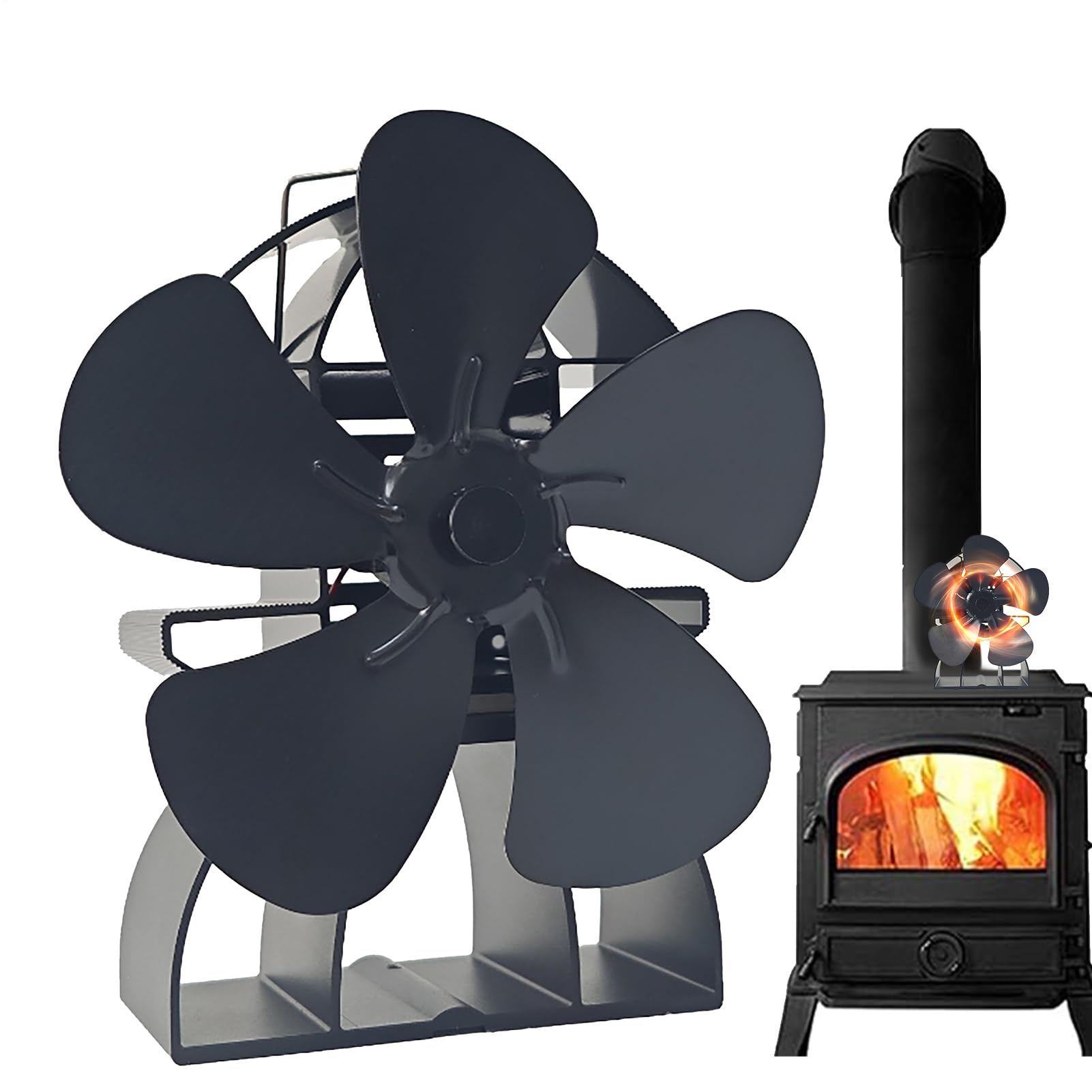 Yuemeuy Ventilador de estufa de leña,Ventilador de estufa de leña, Ventiladores de chimenea, de circulación de aire caliente respetuoso con el medio ambiente, no eléctrico, silencioso, para