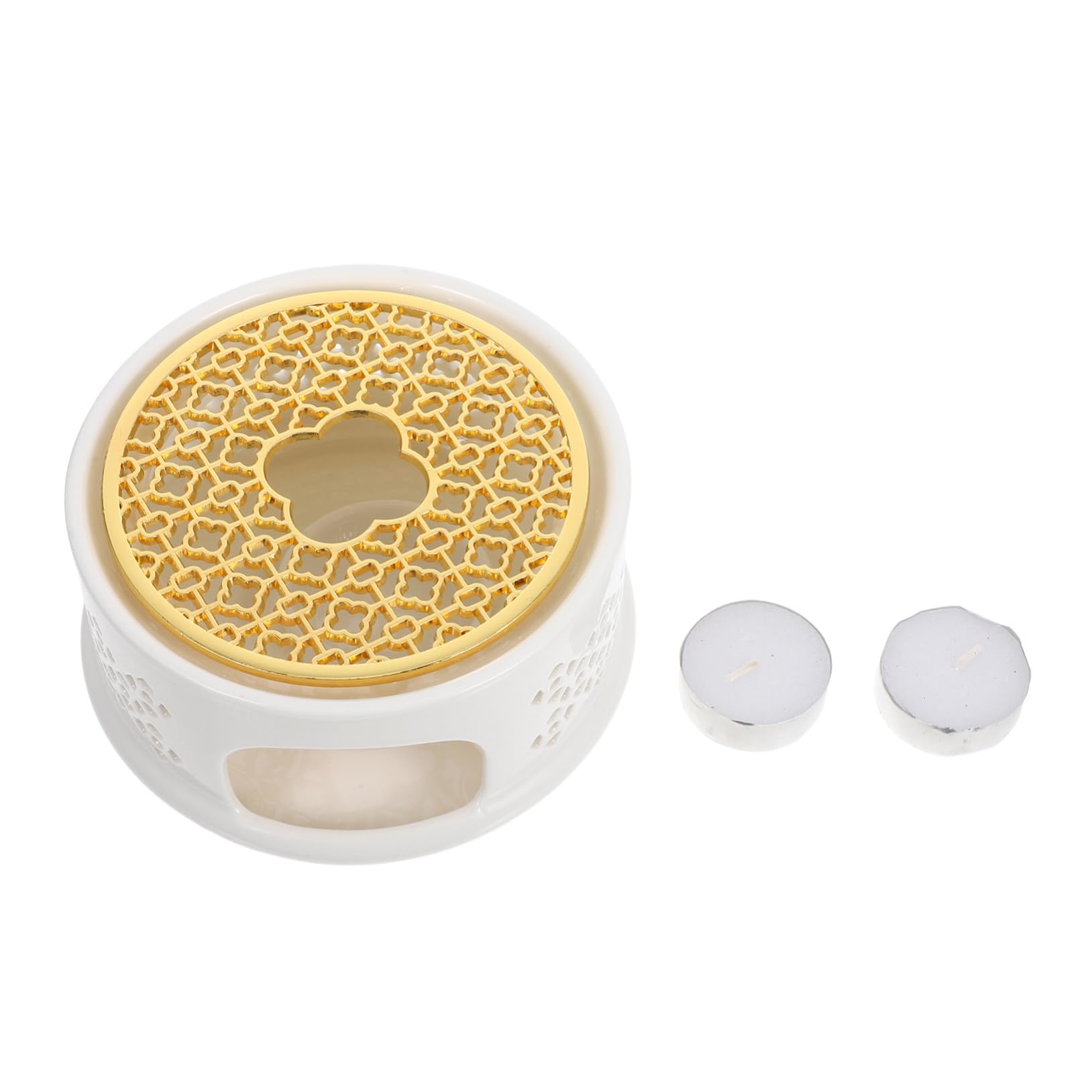 Porzellan Teekanne Heizung mit Einzigartigem Löffeldeckel Keramik Stövchen Boden für Glas Teekannen Kerzenheizgerät Dauerwärme für Tee Kaffee Zeremonie Zubehör