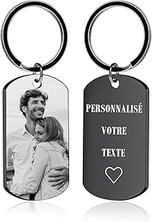 Porte Clef Personnalisable avec Photo - Porte Clé Personnalisé de Gravure Texte et Image Cadeau en Acier Inoxydable pour Homme, Femme, Couple, Amis et Famille