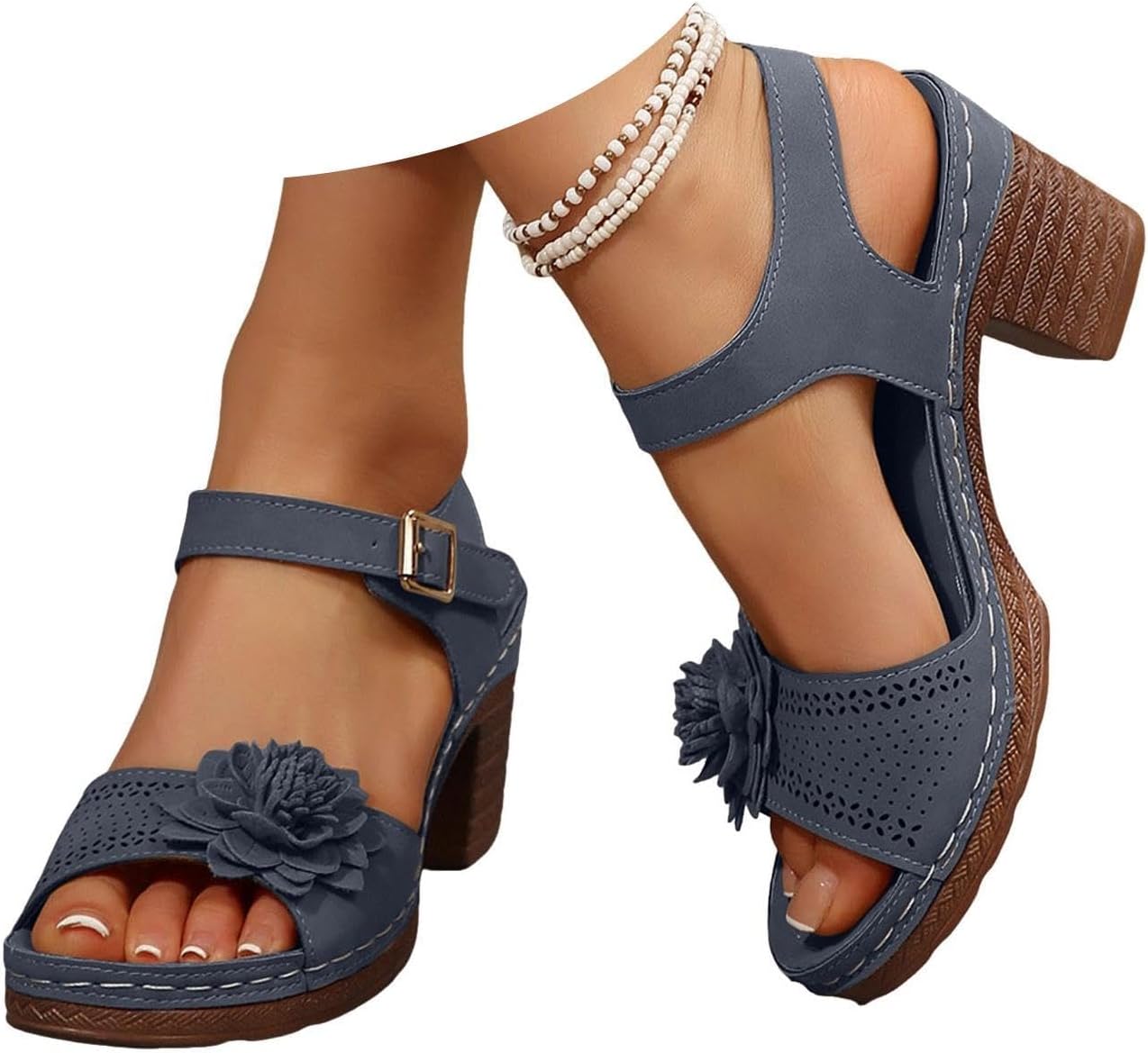 Platform Wedge Sandals for Women 2026 Dressy Summer Hollow Out Open Toe Low Heel Ankle Strap Platform Sandals for Office Work Breathable Casual Vacation Shoes