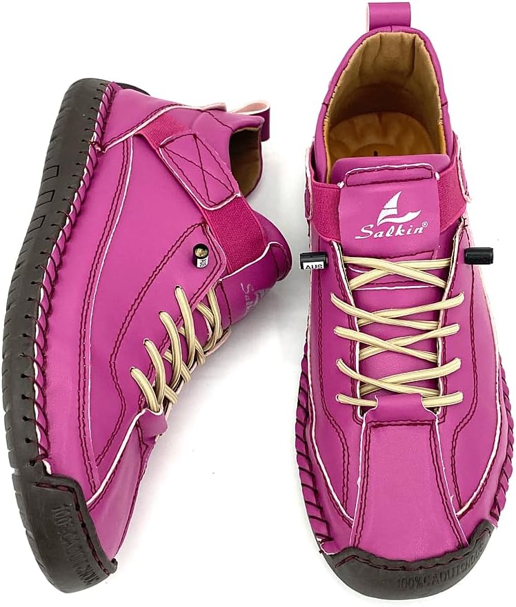 Women's Comfort Walking Shoes, Handstitched Pu Leather Ankle Boots, Green Slip-On Outdoor Flats - Image 5