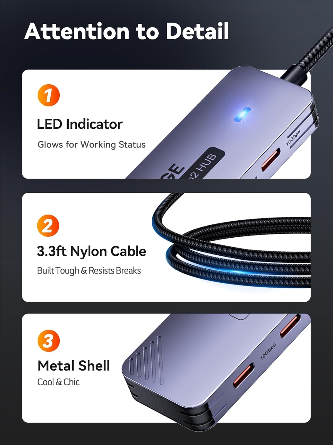 QUUGE USB C Hub: USBC Splitter with 4 USB-C Ports 10Gbps High-Speed Multiport Adapter 1M(3.3Ft) Nylon Cable Compatible with MacBook Pro/Air, iPad Pro/Mini 6, Surface Pro, Chromebook, Dell XPS and More