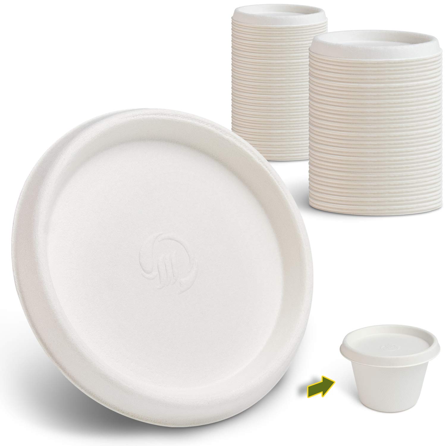 Green Earth, 4 oz Bagasse Compostable Cup Lids, Biodegradable Sugarcane Fiber Material, White, 50-Pack