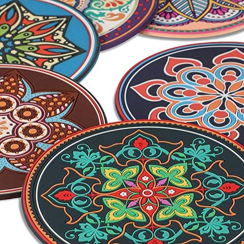 Coasters for Drinks, Stylish Silicone Coasters, Anti-Slip Durable Outdoor Coasters, Housewarming Gifts New Home5 Inch Funny Coasters Suit All Types of Tables - 6 Pack
